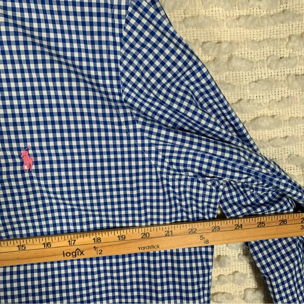 RALPH LAUREN MENS LARGE LONG SLEEVE PLAID SHIRT OXFORD LONG SLEEVE BLUE PINK PON